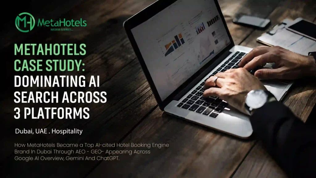 MetaHotels hotel booking engine case study demonstrating AI citations and visibility across major AI search platforms